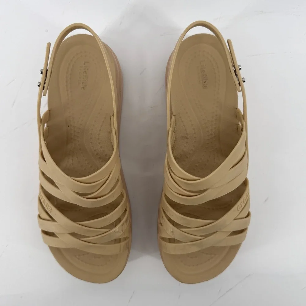 Crocs Brooklyn Strappy Low Wedge Sandal Chai Cream Women 6 Comfort LiteRide Y2K